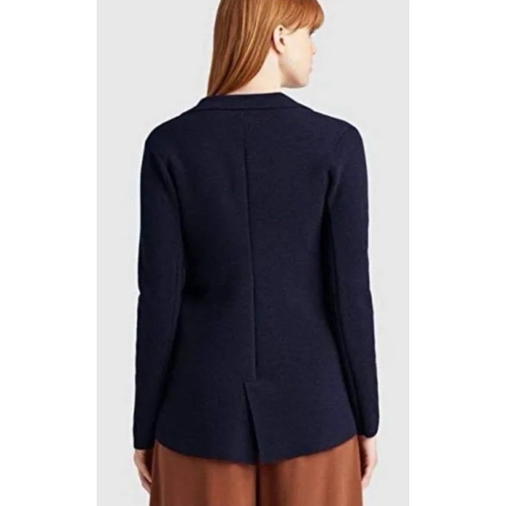 Eileen Fisher Blue Washable Merino Wool Notch Collar Knit Blazer Career Preppy M - Picture 3 of 11